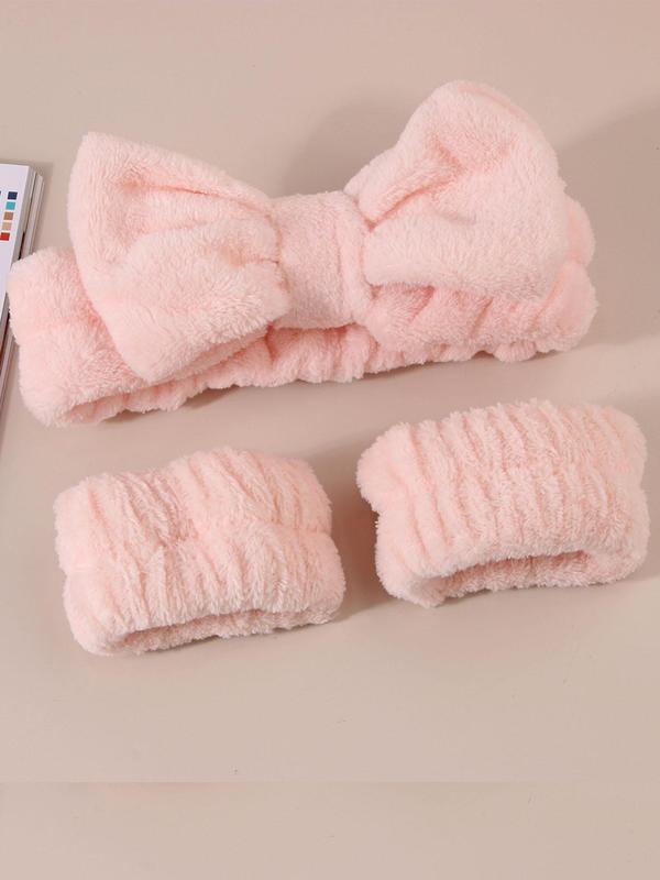 Cute Bow Decor Hair Band & Wristband Set, Soft Plush Hair Band & Wristband, Fashion Hair Accessories for Women & Girls