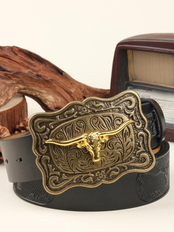 Western Cowboy Style Animal Decor PU Buckle Belt, Vintage Style Belt for Men & Women, Fashion Accessories for Daily Wear