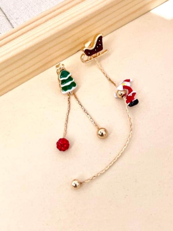 Cute Christmas Themed Dangle Earrings, Asymmetrical Long Tassel Earrings, Fashion Jewelry Accessories for Women & Girls