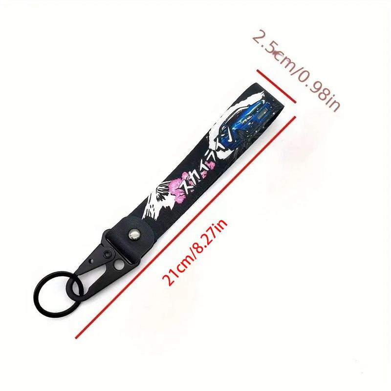 Race Car & Cherry Blossom Pattern Car Keychain, Portable Anti-lost Car Key Chain, Car Accessories, Car Key Decorative Lanyard, Cool Car Accessories, Car Accessories for Men