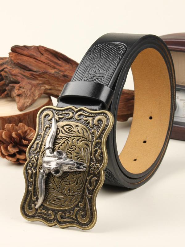 Western Cowboy Style Animal Decor PU Buckle Belt, Vintage Style Belt for Men & Women, Fashion Accessories for Daily Wear