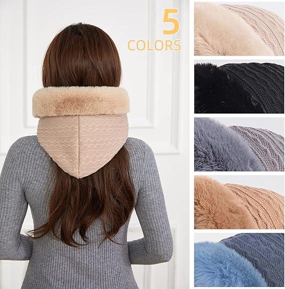 Women's Warm Hooded Scarf Hat - Fleece Lined Beanie with Drawstring, Knit Balaclava Style for Cold Weather Comfort & Face Protection