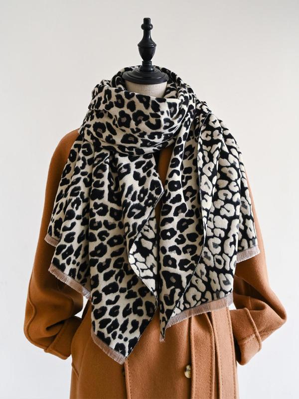 Boho Style Leopard Print Scarf, Fashionable Soft Warm Shawl for Women, Casual Versatile Scarf for Fall & Winter