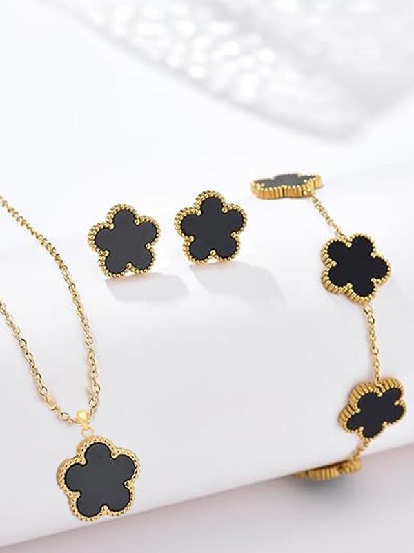 Flower Design Jewelry Set, Including Necklace & Bracelet & Earrings, Elegant Jewelry Set for Women & Girls, Trendy All-match & Exquisite Jewelry Set for  Gift