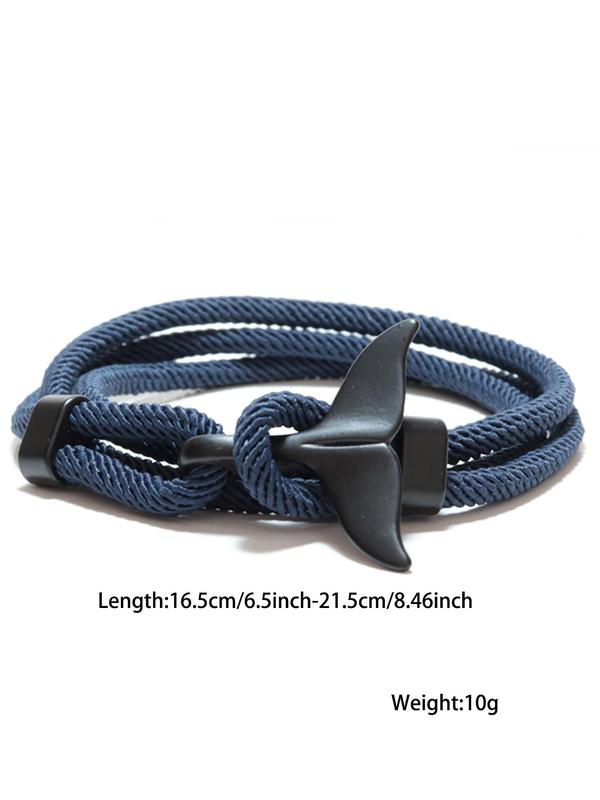 Unisex Simple Style Plain Color Whale Tail Design Braided Layered Bracelet, Casual Trendy Adjustable Bracelet, Fashionable Accessories for Daily & Party & Back To School