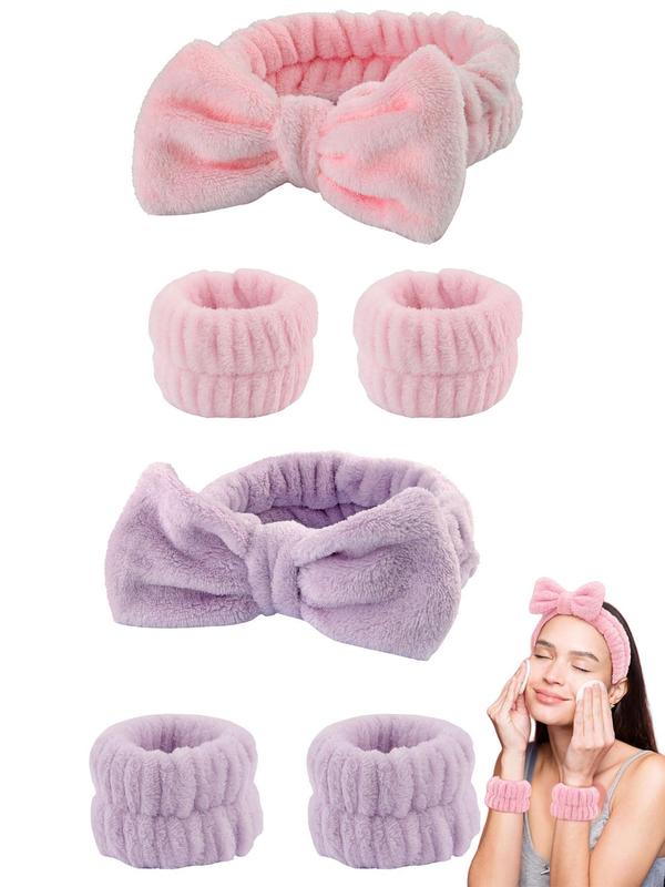 Cute Bow Decor Hair Band & Wristband Set, Soft Plush Hair Band & Wristband, Fashion Hair Accessories for Women & Girls