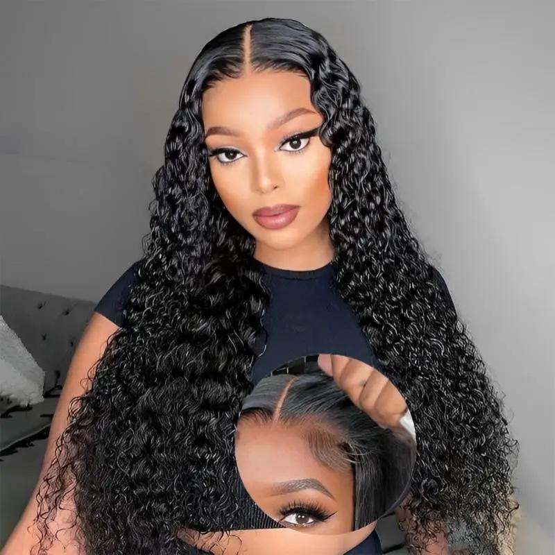 Bling Hair 180% 6x4 Glueless Wig Human Hair Deep Wave Water Wave Curly Lace Closure Wigs For Women 30 32 Inch