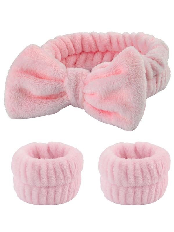 Cute Bow Decor Hair Band & Wristband Set, Soft Plush Hair Band & Wristband, Fashion Hair Accessories for Women & Girls