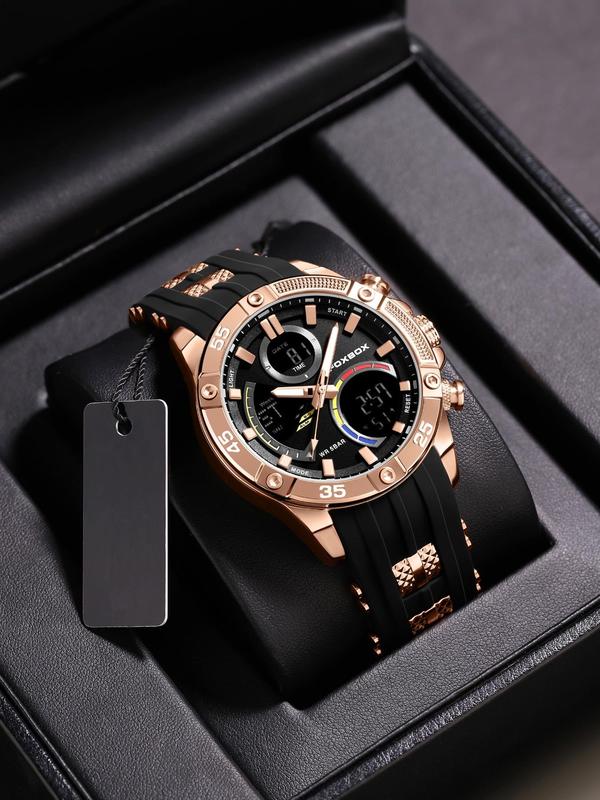 Men's Business Fashion Round Dial Analog Quartz Watch, Multifunctional Sporty Watch with Calendar Function, Trendy All-match Watch for Daily Life, with Box