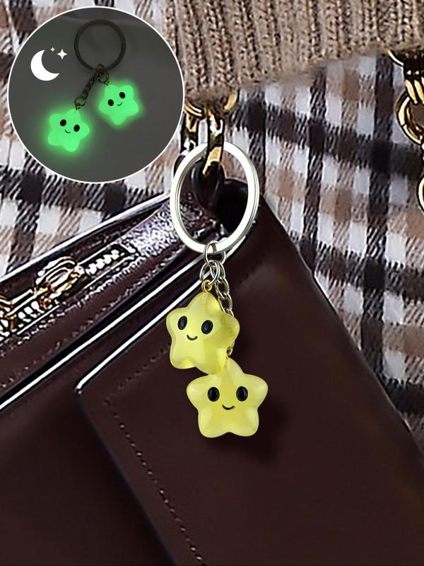 Fall Cute Star Design Keychain, 2024 New Style Glow in The Dark Keychain for Women & Men, Fashion Accessories for Daily Bag Key Decoration, Birthday Gift for Friend, Car Accessories for Girls, Glow in the Dark Girl