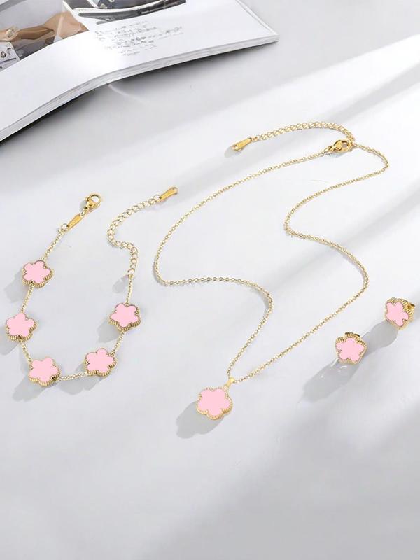 Flower Design Jewelry Set, Including Necklace & Bracelet & Earrings, Elegant Jewelry Set for Women & Girls, Trendy All-match & Exquisite Jewelry Set for  Gift