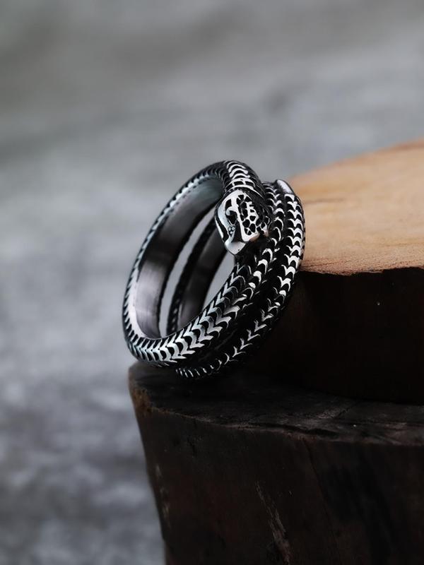 Vintage Snake Design Stainless Steel Ring, Fashion Jewelry for Party, Daily Clothing Decor, Trendy All-match & Exquisite Jewelry for Birthday Gift