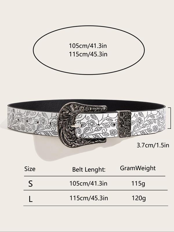 Vintage Floral Embossed Western Belt, Fashionable PU Leather Belt for Men & Women, Casual Waistband for Jeans Trousers