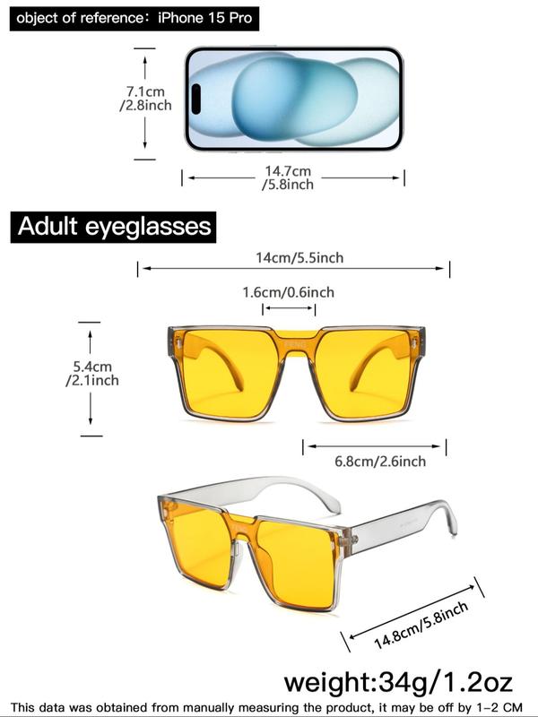 Unisex Simple Style Square Frame Sunglasses, Trendy Casual Sunglasses for Everyday Use, Fashion Accessories for Outdoor Activities