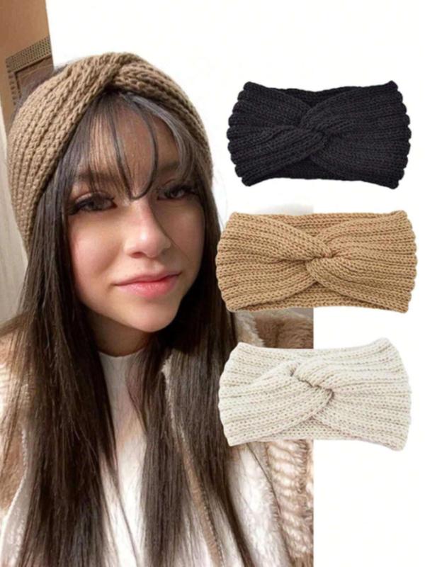 Women's Solid Color Knot Design Hair Bands, Casual Warm Comfortable Hair Band for Daily Use, Fashion Hair Accessories for Women & Girls