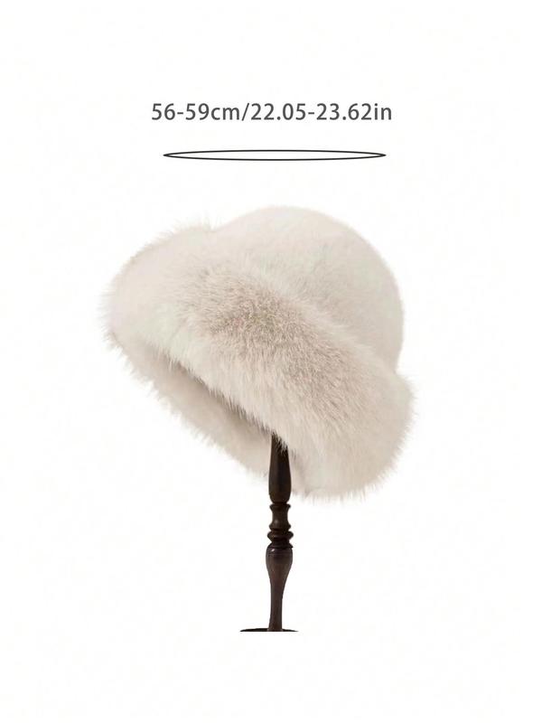 Women's Solid Color Thickened Faux Fur Bucket Hat, Casual Warm Fisherman Hat for Fall & Winter, Fashion Accessories for Women & Girls