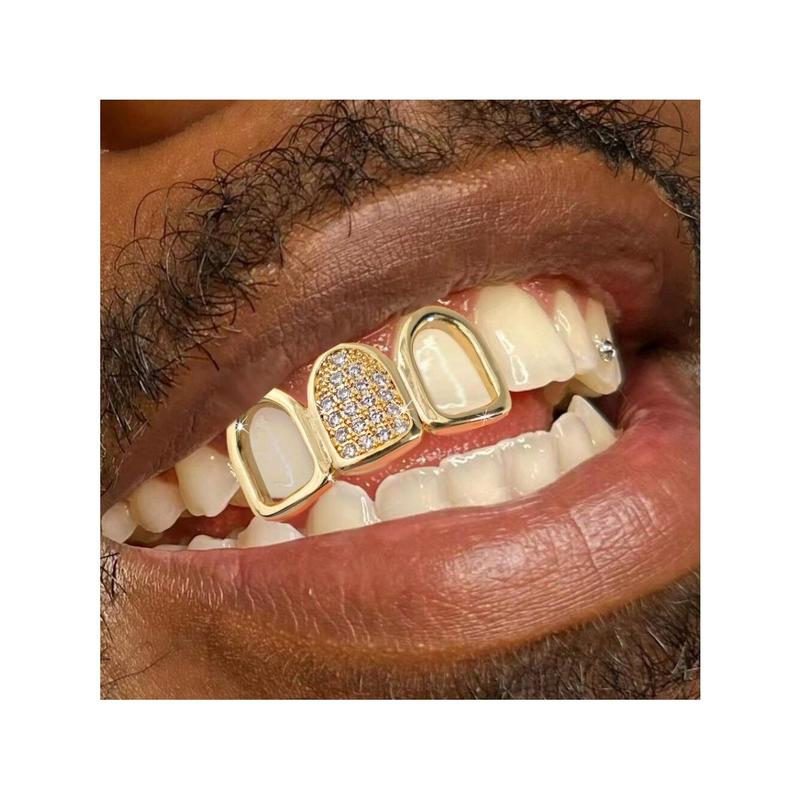 1 count Hip Hop Fashion Hollowed-Out Grillz Three Teeth Personality Accessories Trend Grillz Both Men Women