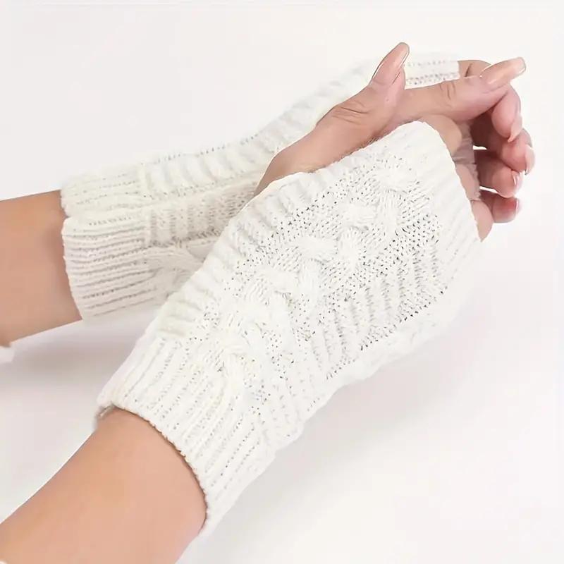 Women's Solid Color Fingerless Knitted Gloves for Christmas Gift, Casual Trendy Warm Gloves for Fall & Winter, Fashionable Sports Gloves for Women & Girls