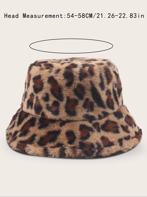 Women's Street Trend Leopard Graphic Fluffy Bucket Hat, Trendy Warm Comfy Bucket Hat, Chic All-match Accessories for Fall & Winter for Women & Girls