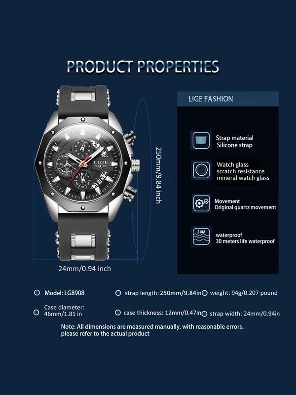 Men's Classic Business Fashion Waterproof Round Dial Analog Quartz Watch, Fashion Watch for Party, Daily Clothing Decor, Trendy All-match & Exquisite Watch for Birthday Gifts with Box Watches For Men