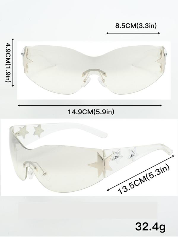 Unisex Street Style Star Design Wrap Around Sunglasses, Trendy Y2K Sunglasses for Everyday Use, Fashionable Versatile Sunglasses for Men & Women