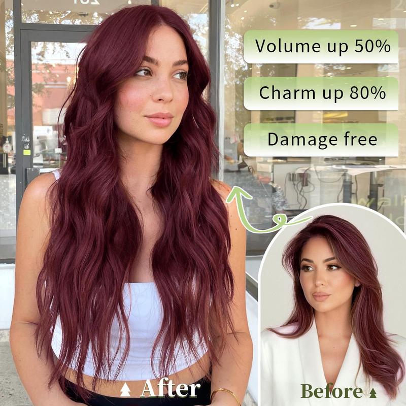 Invisible Wire Hair Extensions with Transparent Wire Adjustable Size 4 Clips Long Wavy Secret Hairpiece (20 Inch, Burgundy)