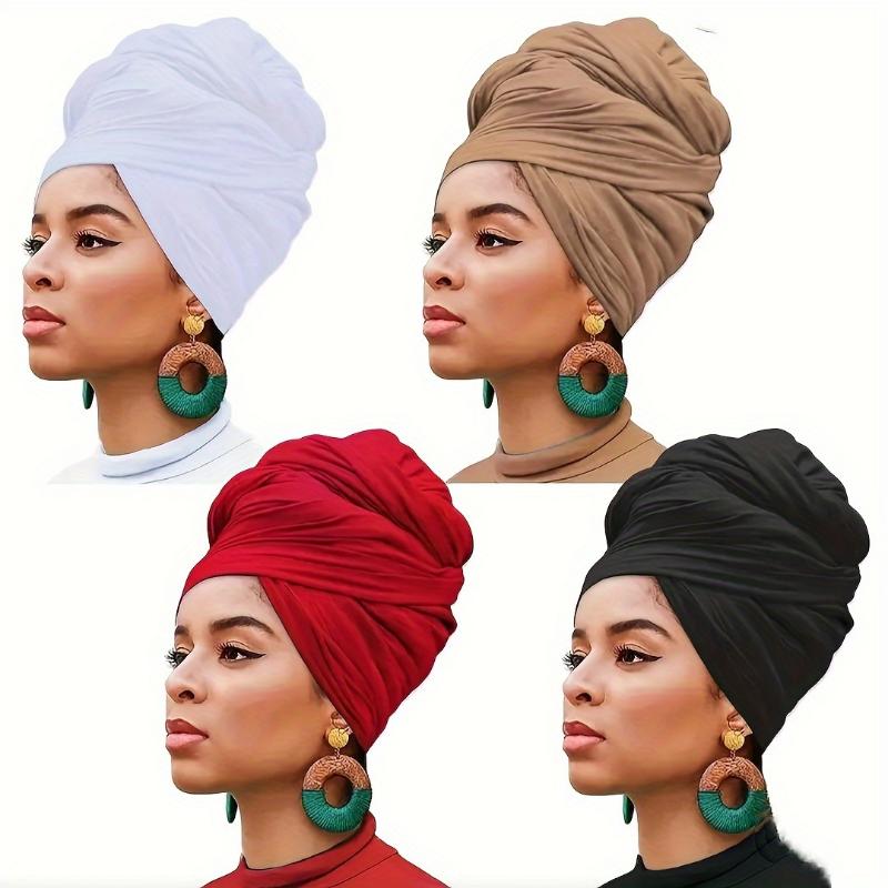 4pcs Boho Mature Jersey Turbans Solid Color Thin Breathable Shawls Casual Outdoor Sunscreen Elastic Scarves