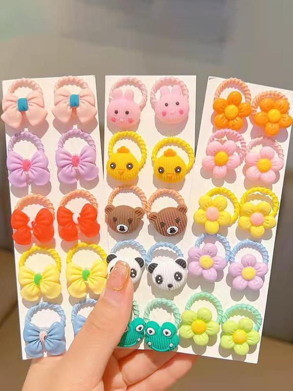 30pcs Women's Cute Cartoon Bowknot Design Hair Ties, Casual Trendy Elastic Multicolor Hair Ties, Fashionable Hair Accessories for Daily Use for Women & Girls