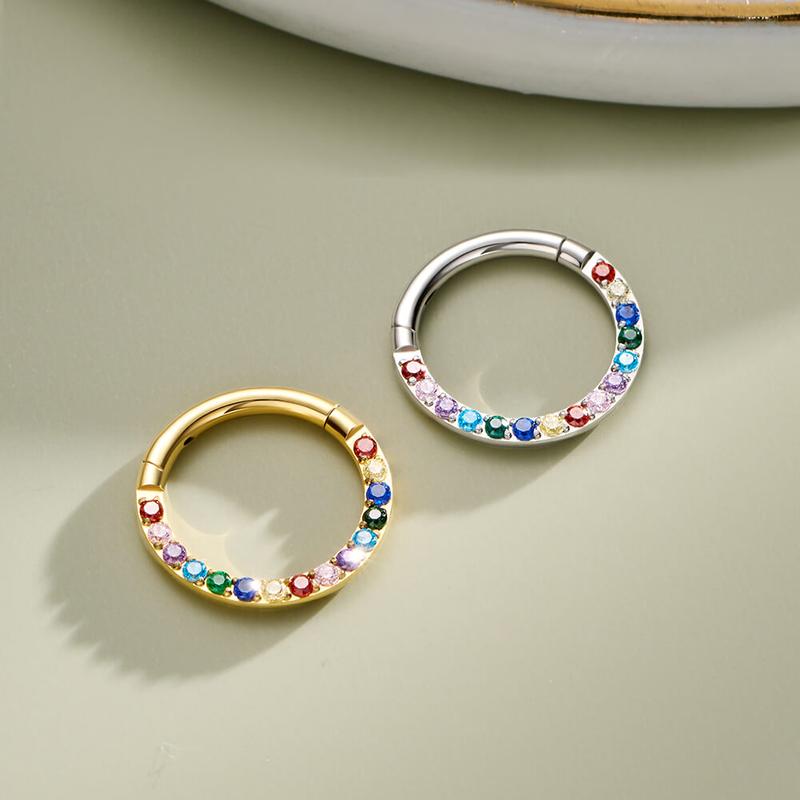 Oufer 16G 8mm Colorful Front CZ Hinged Segment Septum Ring