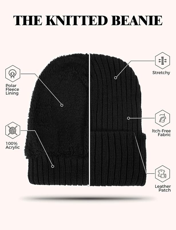 Beanie Hats for Men Women Fleece Winter Hat Chunky Knit Skull Stocking Caps for Guys Thermal Snow Hat Heated Cuffed Gift