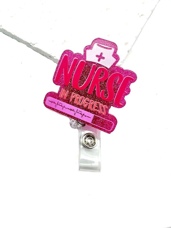 Nurse in Progress Retractable Badge Brooch,  Cute Name Badge Holder with ID Clip for Nurse Doctor Student Volunteer Employee, Fashion Accessories for Women & Men