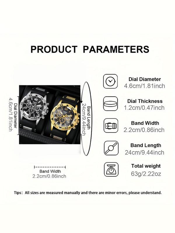 Men's Fashion Round Dial Silicone Strap Quartz Watch Set, Fashion Watch for Party, Daily Clothing Decor, Trendy All-match & Exquisite Watch for Birthday Gift