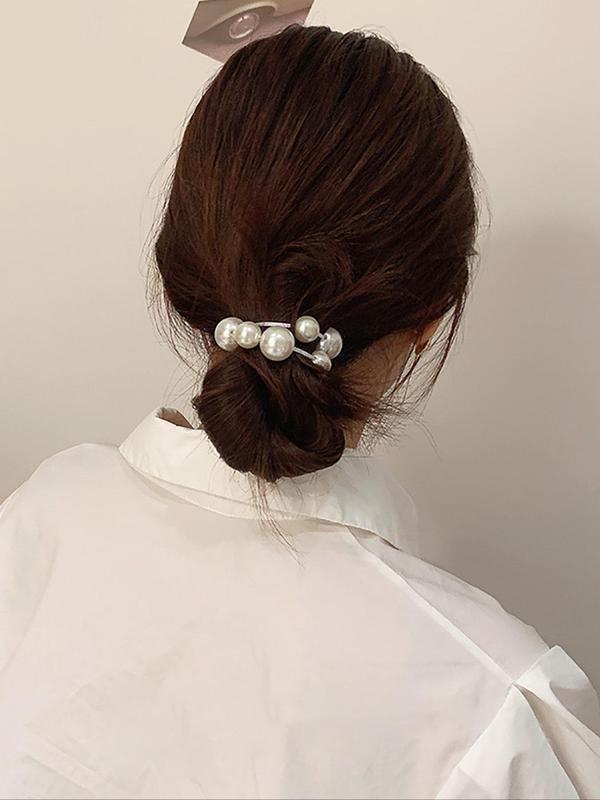 Elegant Style Faux Pearl Decorated Hair Tie (3pcs), High Stretch Hair Scrunchies, Fashion Hair Accessories for Women & Girls