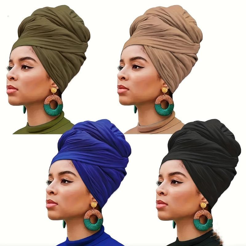 4pcs Boho Mature Jersey Turbans Solid Color Thin Breathable Shawls Casual Outdoor Sunscreen Elastic Scarves