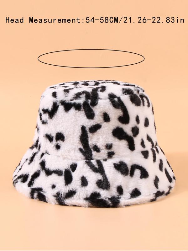 Women's Street Trend Leopard Graphic Fluffy Bucket Hat, Trendy Warm Comfy Bucket Hat, Chic All-match Accessories for Fall & Winter for Women & Girls