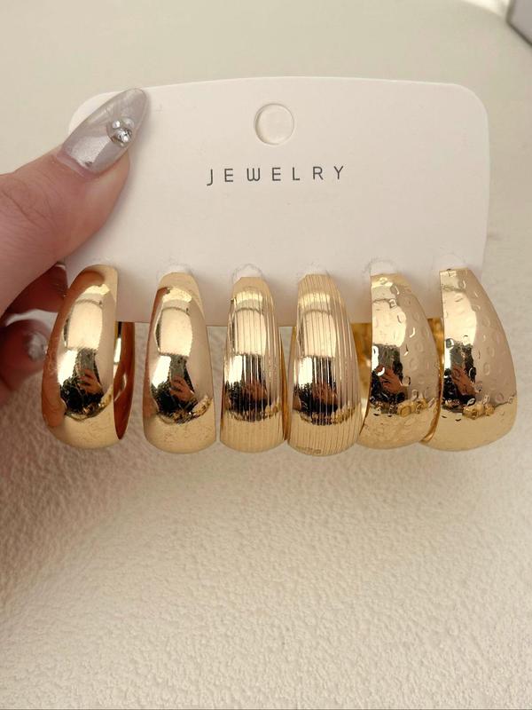 Fashionable Solid Color Hoop Earrings, 6 Pairs Fashion Alloy Jewelry for Party, Daily Clothing Decor, Trendy All-match & Exquisite Jewelry for Birthday Gift