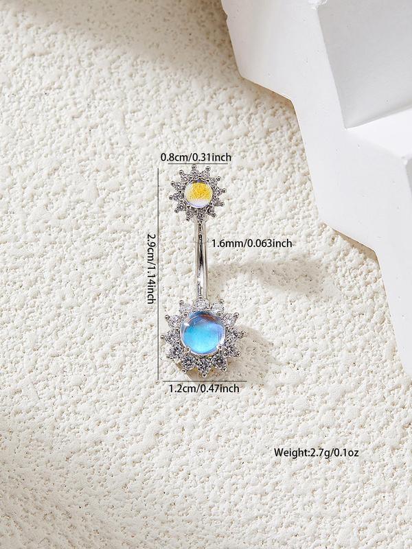 Sunflower Design Belly Ring, Rhinestone Decor Belly Bar, Fashion Body Jewelry for Women & Girls, Trendy All-match & Exquisite Jewelry for Birthday Gift