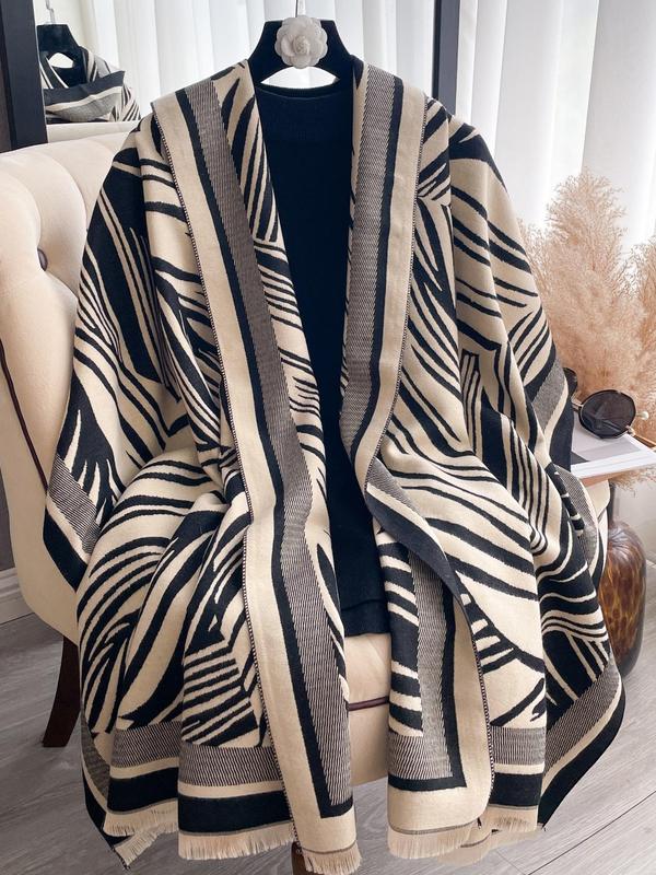 Women's Random Striped Print Double Sided Poncho Shawl, Casual Warm Thick Soft Comfy Shawl for Fall & Winter, Fashion Accessories for Women & Girls