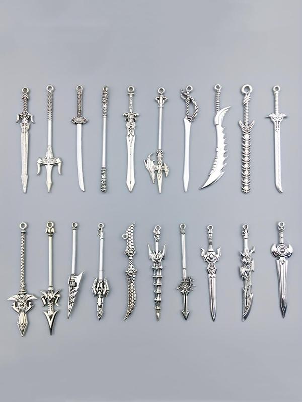 Mixed Size & Style Sword Design Alloy Pendant, 20pcs DIY Jewelry for Necklace Bracelet Making, Fashion Trendy All-match & Exquisite Jewelry for Birthday Gift