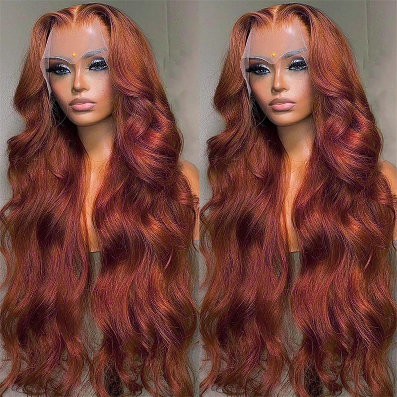 Reddish Brown 13x6 Lace Front Wigs  Pre Plucked 180% Density Body Wave Auburn Colored  Lace Frontal Wig