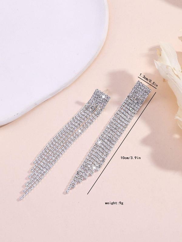 Elegant Rhinestone Decorated Tassel Design Dangle Earrings, 2024 New Style Exquisite Trendy Dangle Earrings, Fashionable Jewelry for Women for Daily & Party Decoration