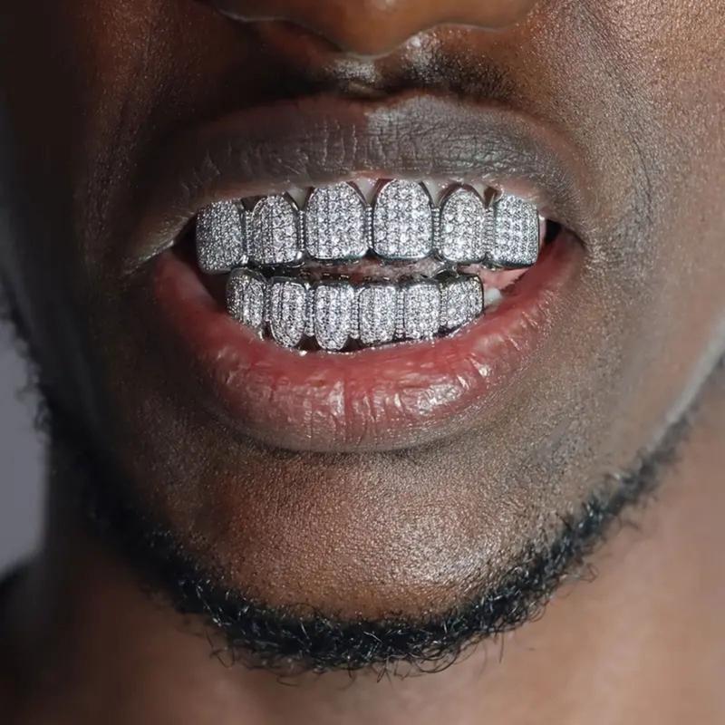 2 Piece Top & Bottom Set for Rappers and Cosplayers -  Cubic Zirconia Teeth Grills Punk Tooth Caps Cosplay Rapper Jewelry Glittering Hip Hop Cubic Zirconia Teeth Grills -