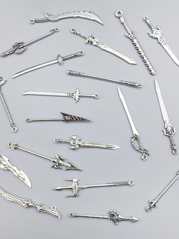 Mixed Size & Style Sword Design Alloy Pendant, 20pcs DIY Jewelry for Necklace Bracelet Making, Fashion Trendy All-match & Exquisite Jewelry for Birthday Gift