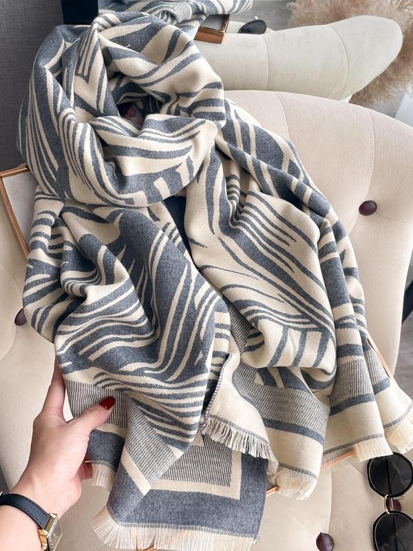 Women's Random Striped Print Double Sided Poncho Shawl, Casual Warm Thick Soft Comfy Shawl for Fall & Winter, Fashion Accessories for Women & Girls