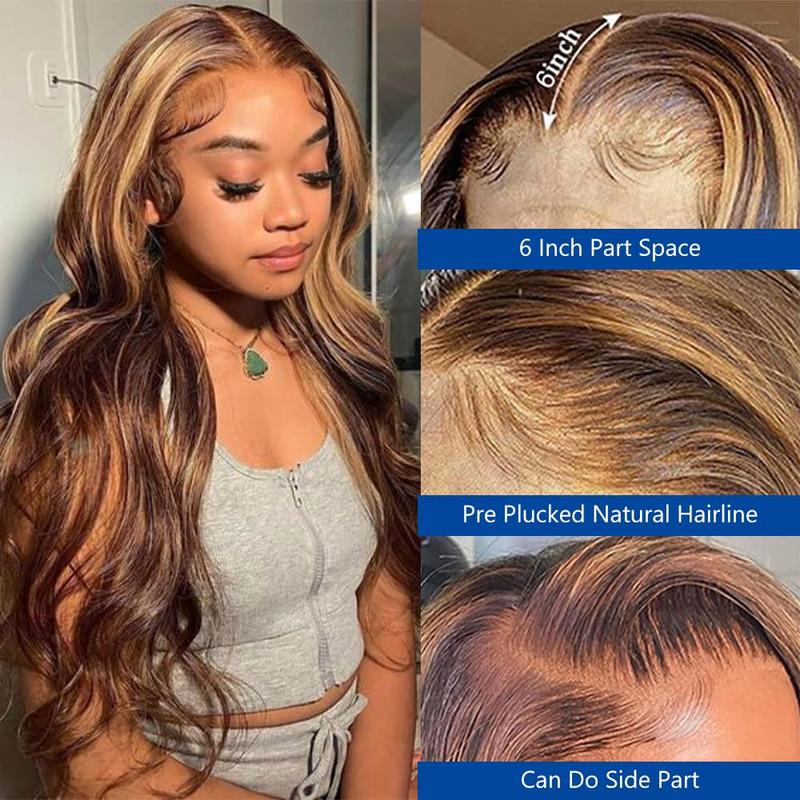 Honey Blonde Lace Front Wig Human Hair 13x6 HD Transparent Lace Frontal Wigs Human Hair Highlight Ombre 4 27 Lace Front Wigs Human Hair Wigs for Black Women Pre Plucked with Baby Hair