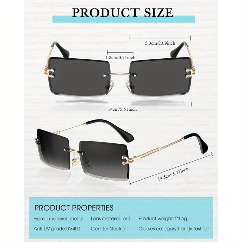 4 Pack Rimless Rectangle Sunglasses Frameless Square Glasses Vintage Transparent Eyewear for Women Men