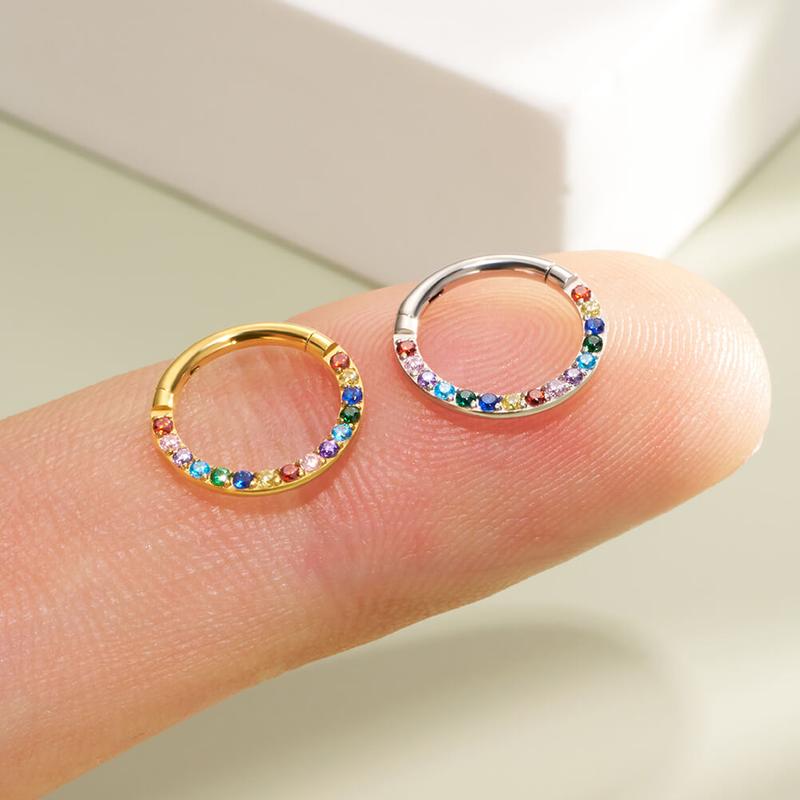 Oufer 16G 8mm Colorful Front CZ Hinged Segment Septum Ring