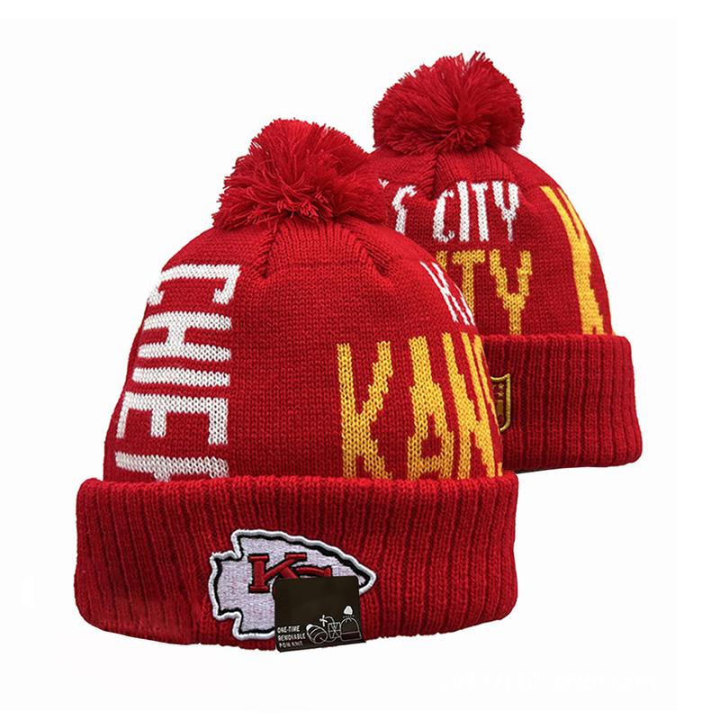 Kansas City Football Knit Beanie Pom Hat for Sport Fans - Winter Cuffed Cap