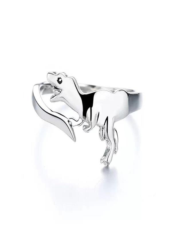 4pcs Cute Dinosaur Design Cuff Ring For Daily Decoration, Animal Theme Alloy Ring For Boy & Girl, Fashion Accessories For Daily Wear