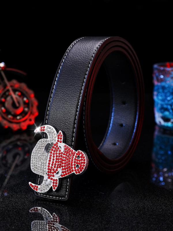 Men's Street Trend Rhinestone Bull Head Buckle Decorated Pu Leather Belt, Trendy Hip Hop Belt, Fashionable Clothes Accessories for Daily & Party Outfits